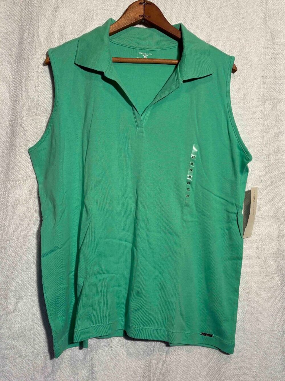 Vtg NWT Jones New York Green Cotton Open Vest 2X | Lagenlook Boho